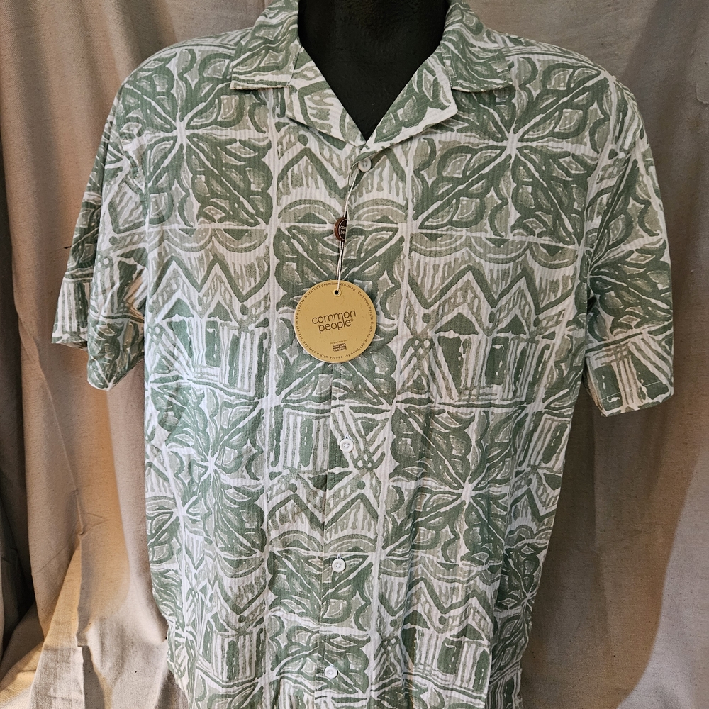 Common People Olive Patterned Hawaiian Style Men's Casual Cotton Shirt Sz XL NEW - Picture 3 of 7